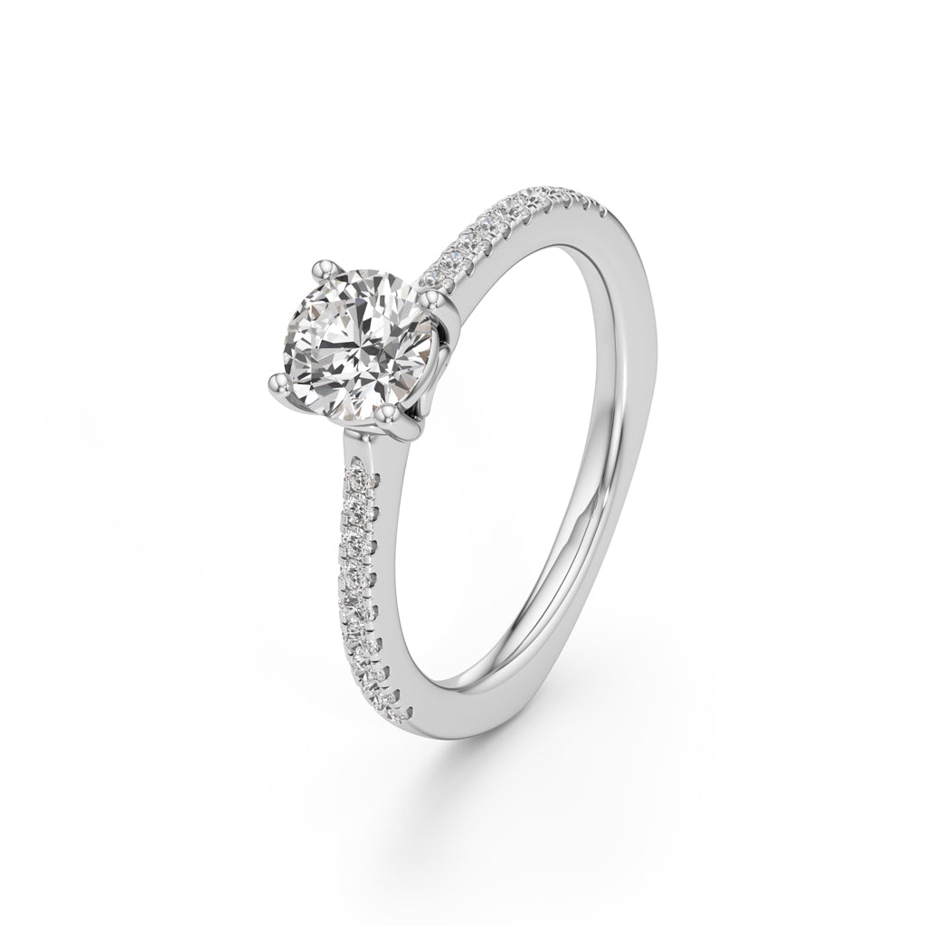 Vowria round cut sidestone engagement ring