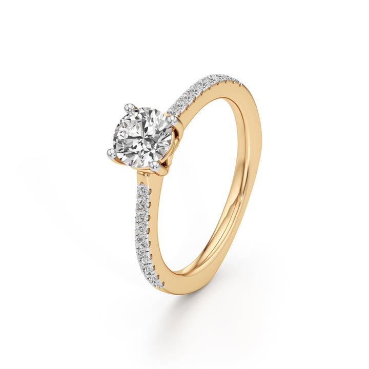Heart-Galleried Solitaire 925 Silver 18k Gold Plated Pavé-Set Statement Ring