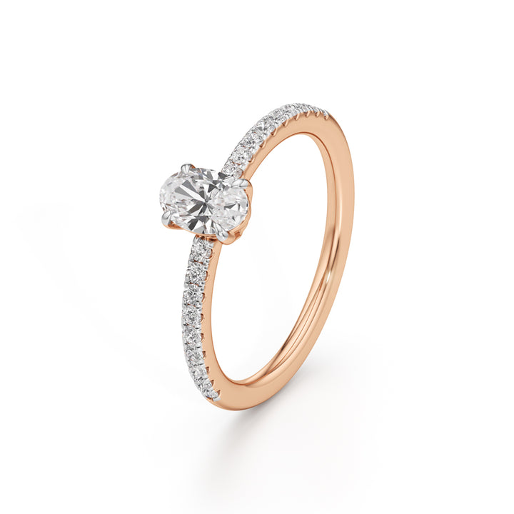 Oriside 0.50Ct Four Prong Oval Cut Side Stone Ring