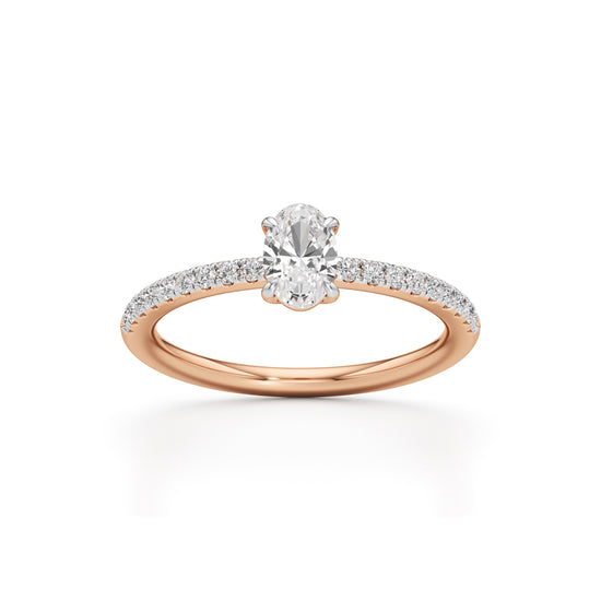 Oriside 050Ct Four Prong Oval Cut Side Stone Ring
