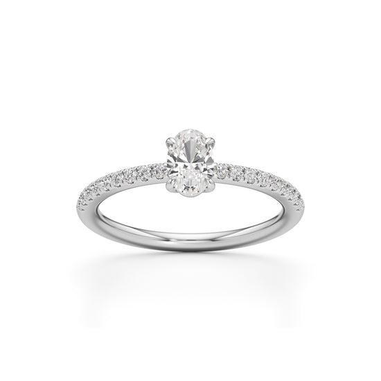 Oriside 0.50Ct Four Prong Oval Cut Side Stone Ring
