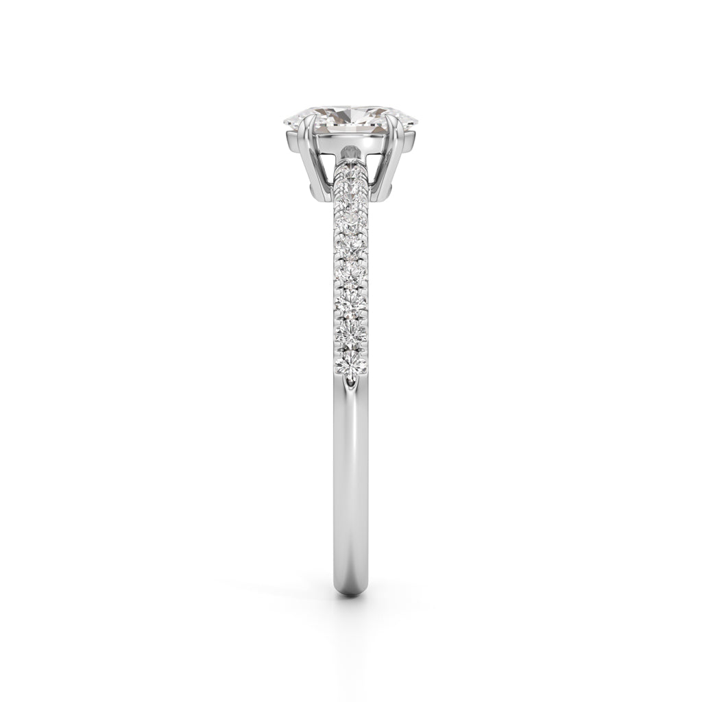 Oriside 0.50Ct Four Prong Oval Cut Side Stone Ring