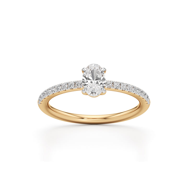 925 Silver Oval Cut Diamond Ring with 18K Gold Plated – Pave Band Solitaire Engagement Ring