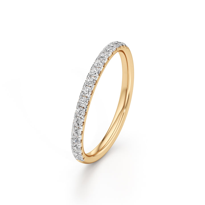 925 Silver Diamond Half Eternity Band Ring with 18K Gold Plated – Pave Set Stackable Ring