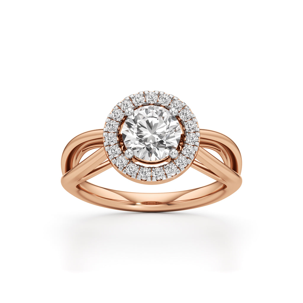 Haliena 1Ct Spli shank round cut halo ring