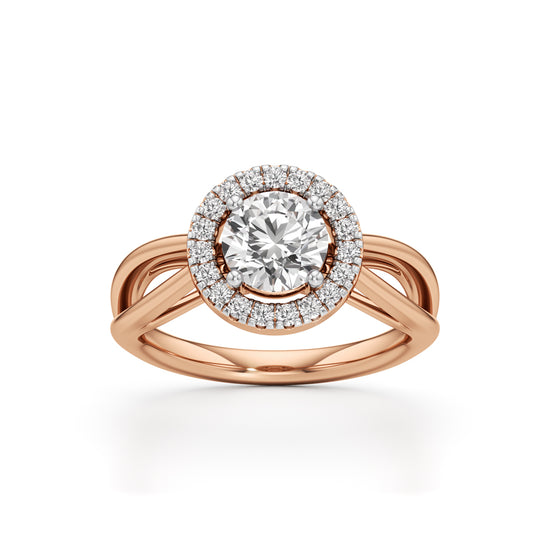 Haliena 1Ct Spli shank round cut halo ring
