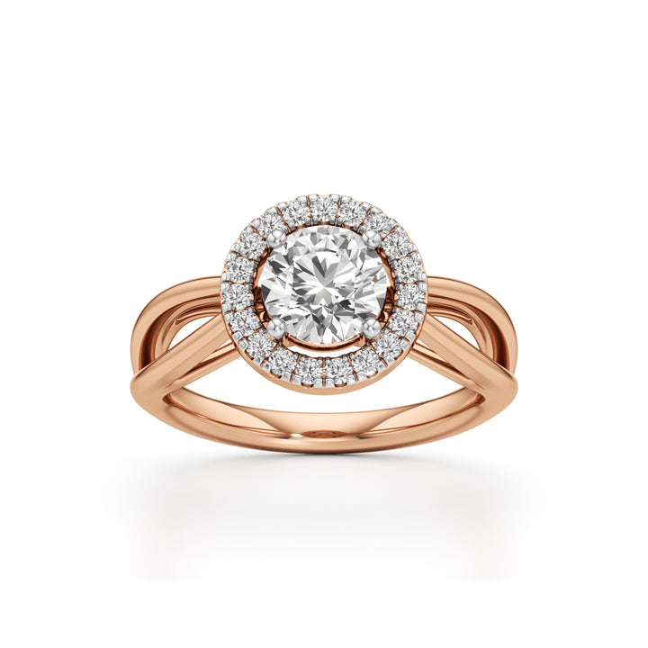 Haliena 1Ct Spli shank round cut halo ring