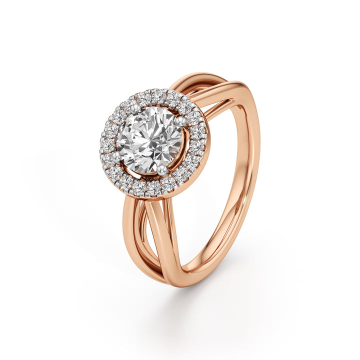 Haliena 1Ct Spli shank round cut halo ring