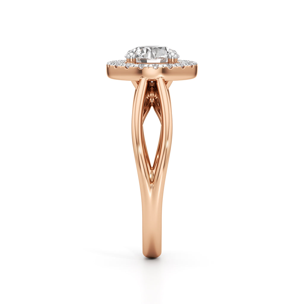 Haliena 1Ct Spli shank round cut halo ring