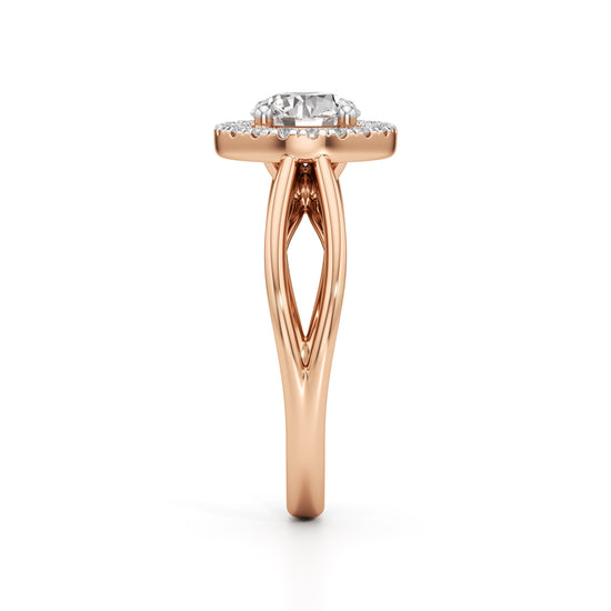 Haliena 1Ct Spli shank round cut halo ring