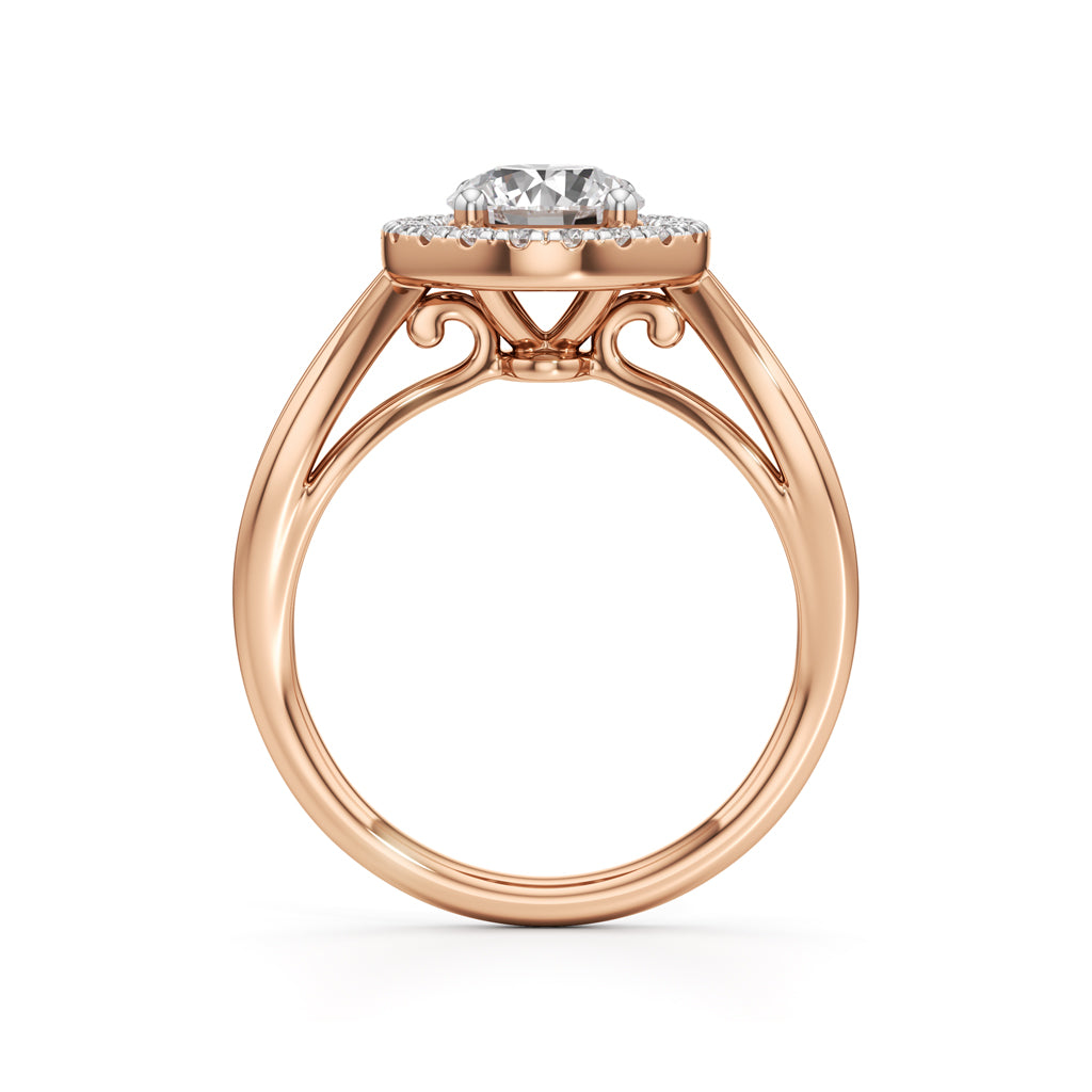 Haliena 1Ct Spli shank round cut halo ring