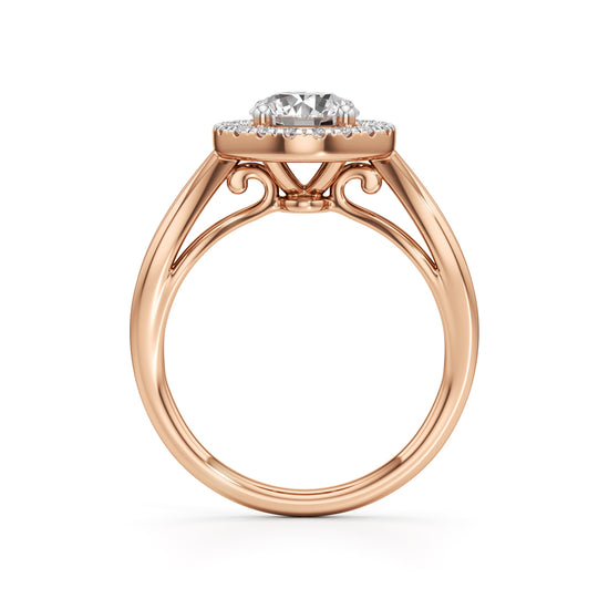Haliena 1Ct Spli shank round cut halo ring