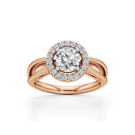 Haliena 1Ct Spli shank round cut halo ring