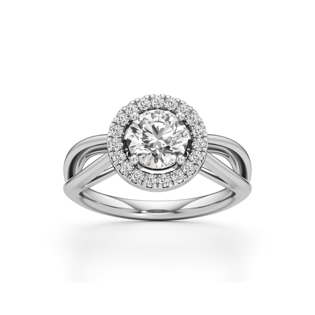 Haliena 1Ct Spli shank round cut halo ring