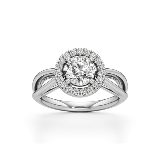 Haliena 1Ct Spli shank round cut halo ring