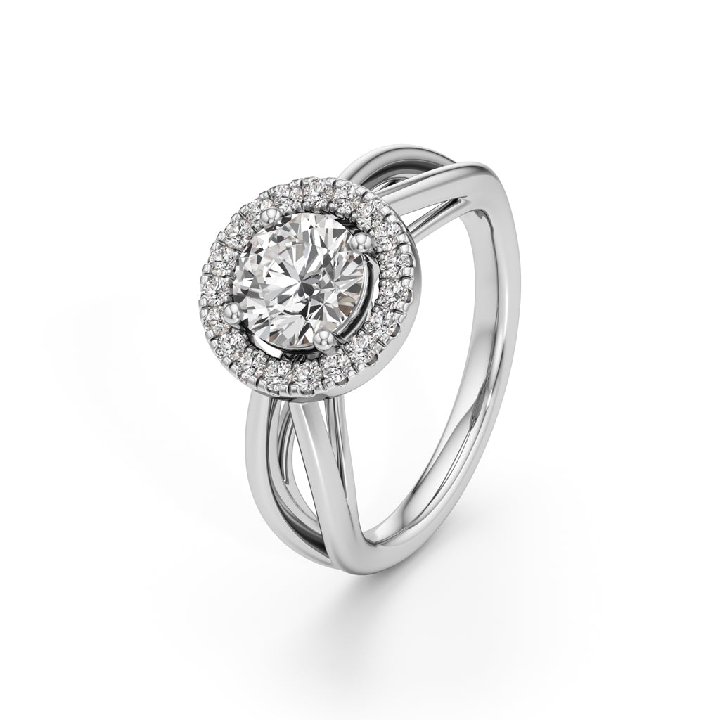 Haliena 1Ct Spli shank round cut halo ring