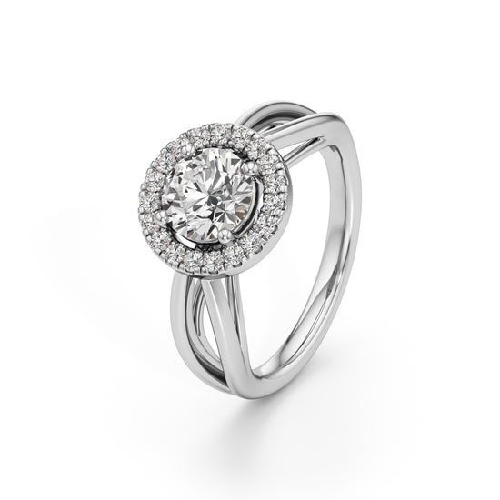 Haliena 1Ct Spli shank round cut halo ring
