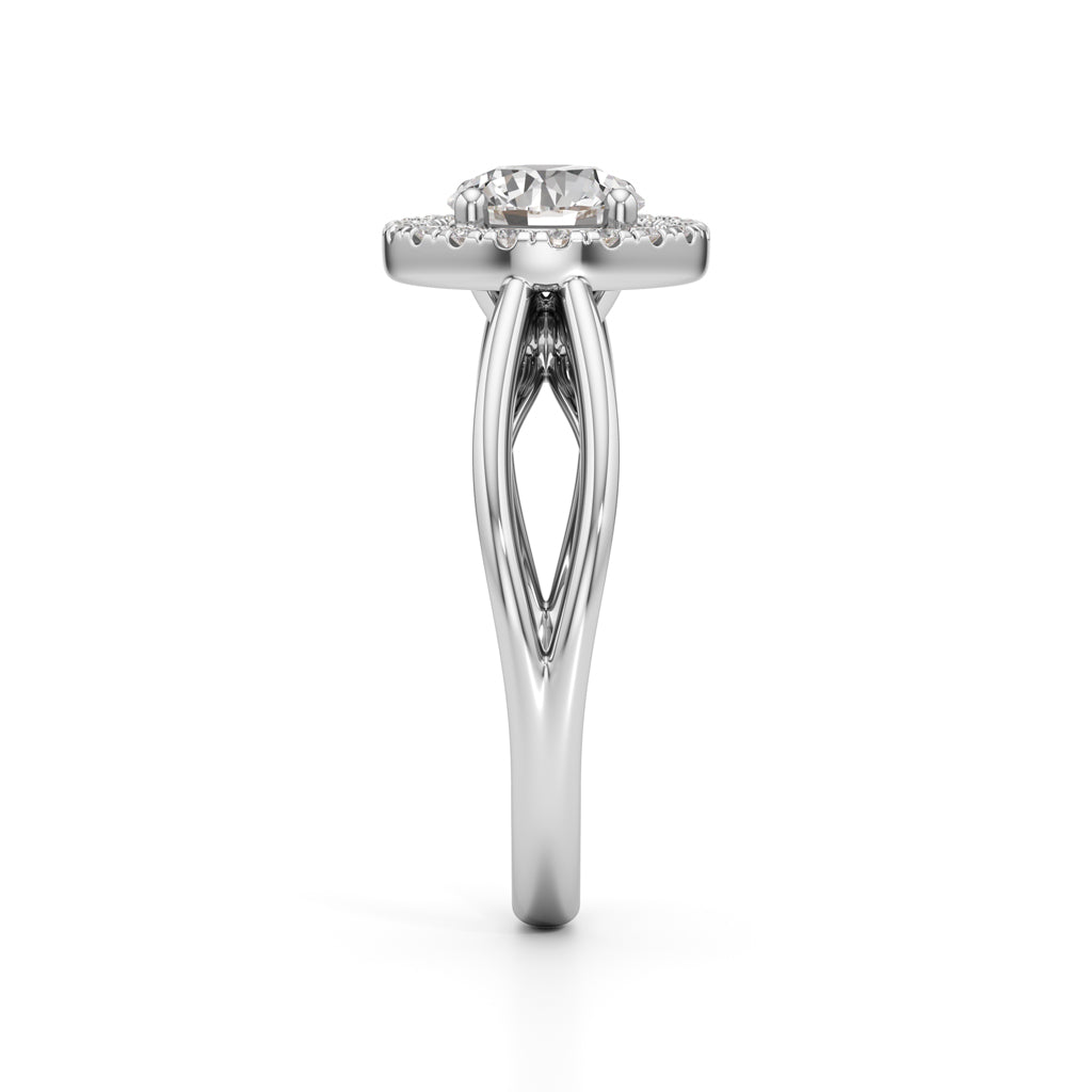 Haliena 1Ct Spli shank round cut halo ring