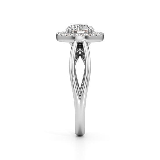 Haliena 1Ct Spli shank round cut halo ring