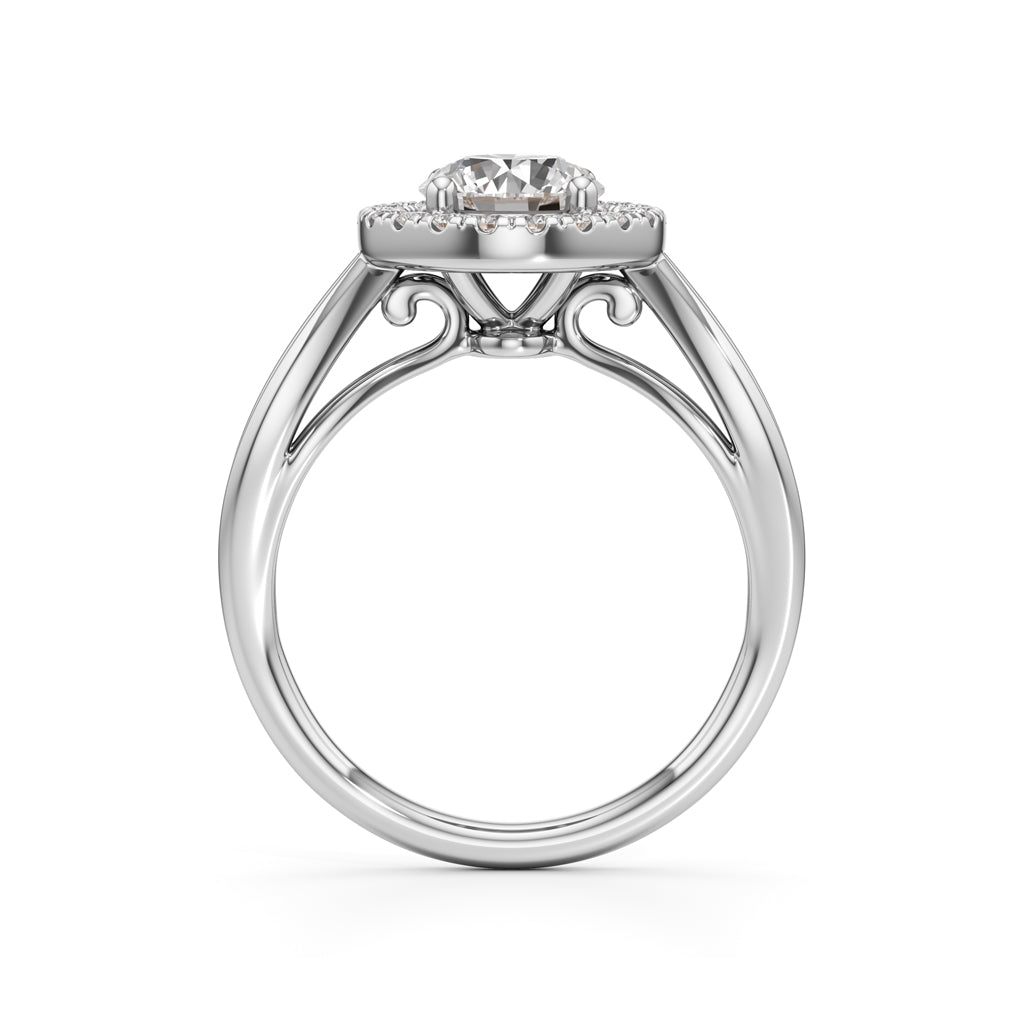 Haliena 1Ct Spli shank round cut halo ring