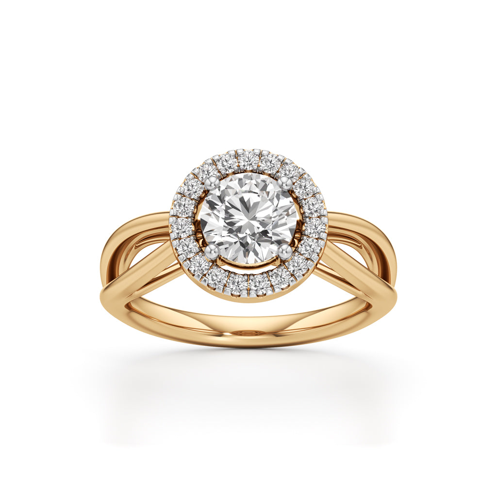 Haliena 1Ct Spli shank round cut halo ring