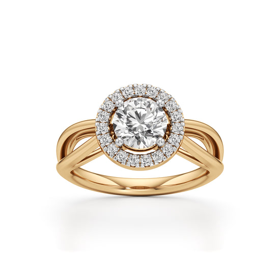 Haliena 1Ct Spli shank round cut halo ring