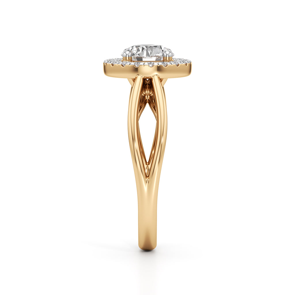 Haliena 1Ct Spli shank round cut halo ring