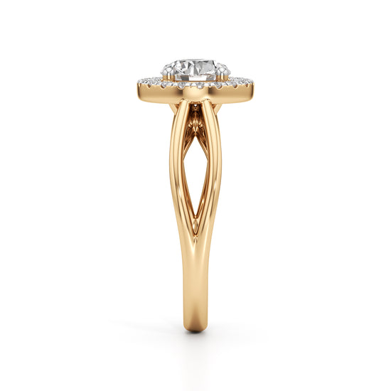 Haliena 1Ct Spli shank round cut halo ring