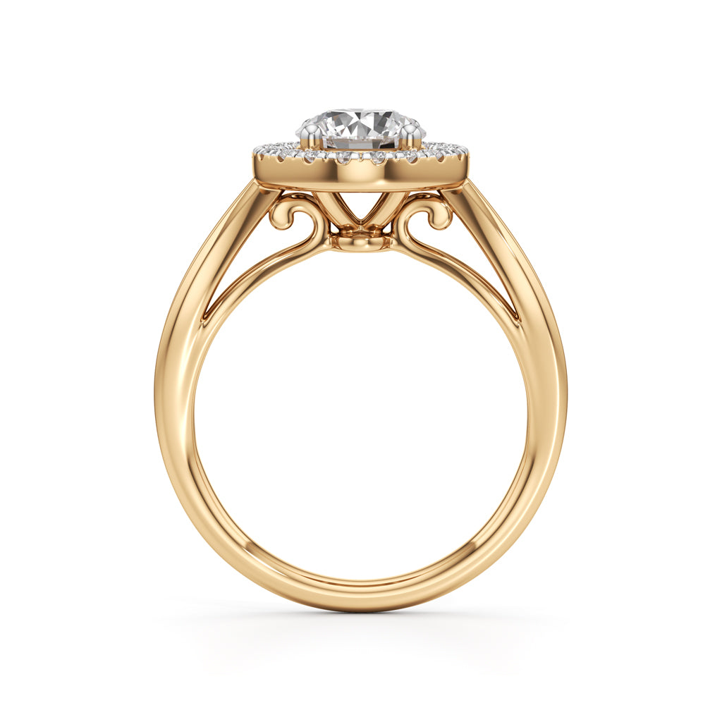 Haliena 1Ct Spli shank round cut halo ring