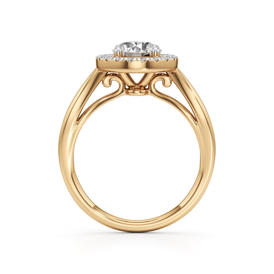 Haliena 1Ct Spli shank round cut halo ring