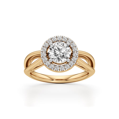 Haliena 1Ct Spli shank round cut halo ring