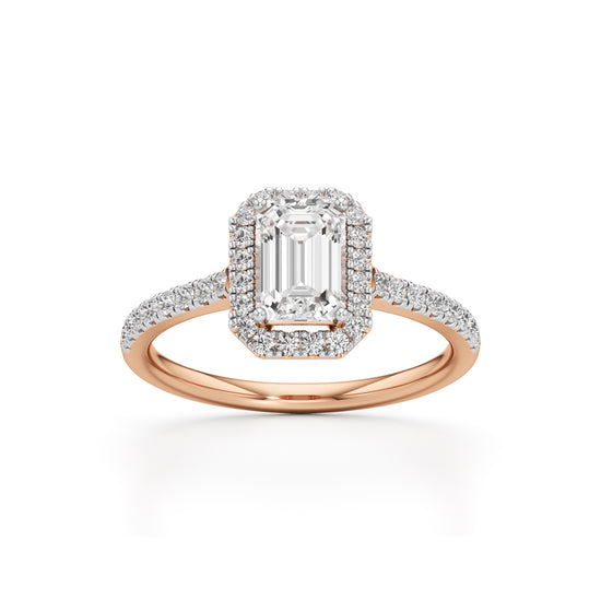 1.5Ct Elegant Round & Emerald Halo Ring