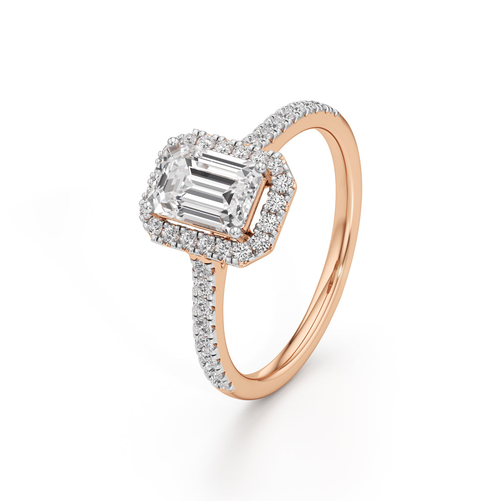 1.5Ct Elegant Round & Emerald Halo Ring
