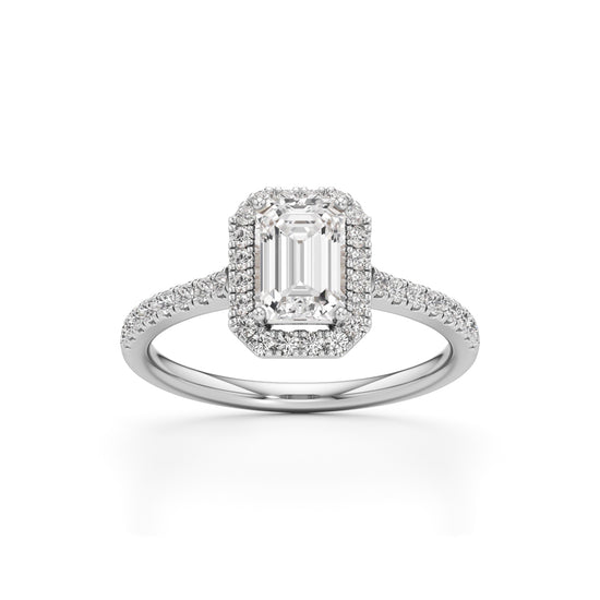 1.5Ct Elegant Round & Emerald Halo Ring