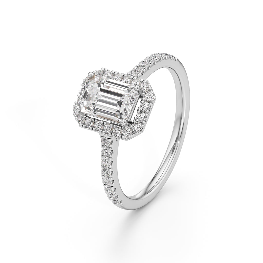 1.5Ct Elegant Round & Emerald Halo Ring