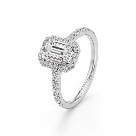 1.5Ct Elegant Round & Emerald Halo Ring