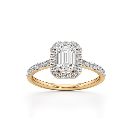 1.5Ct Elegant Round & Emerald Halo Ring