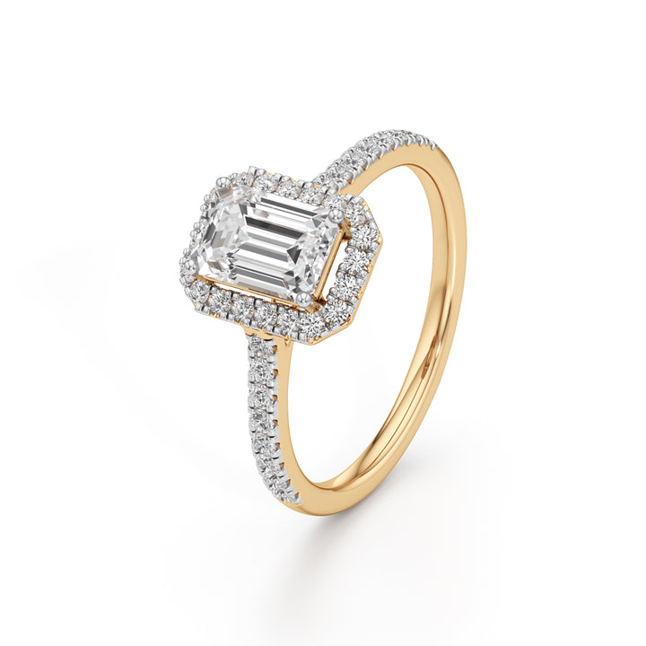 1.5Ct Elegant Round & Emerald Halo Ring