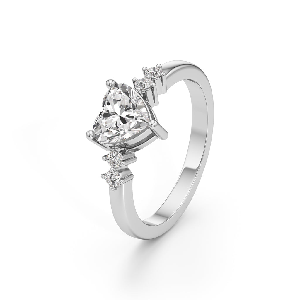 1.25Ct Heart Side Stone Diamond Ring