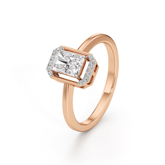 Aurora Halo Emerald-Cut Engagement Ring