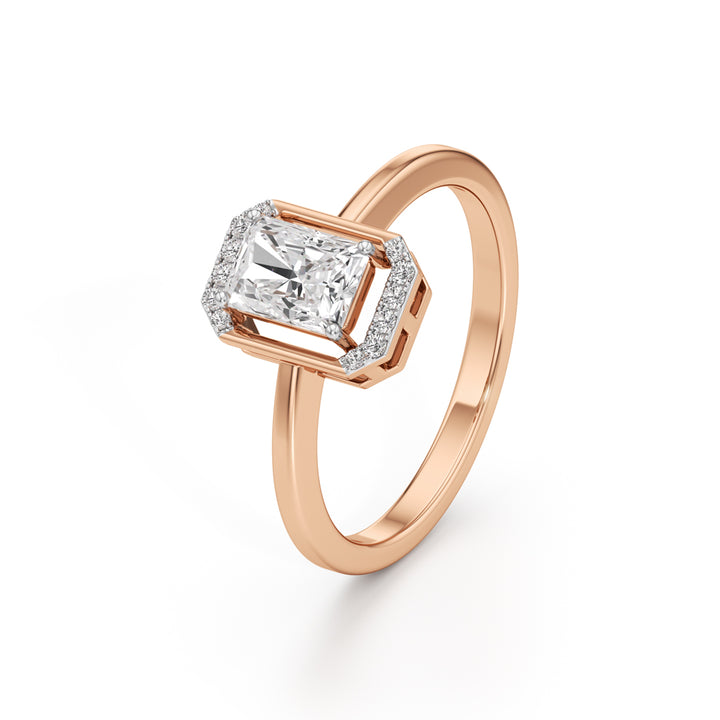 Aurora Halo Emerald-Cut Engagement Ring