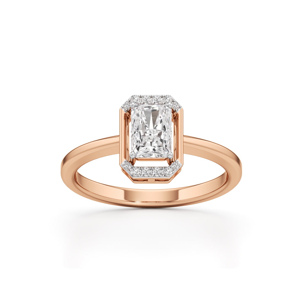 Aurora Halo EmeraldCut Engagement Ring