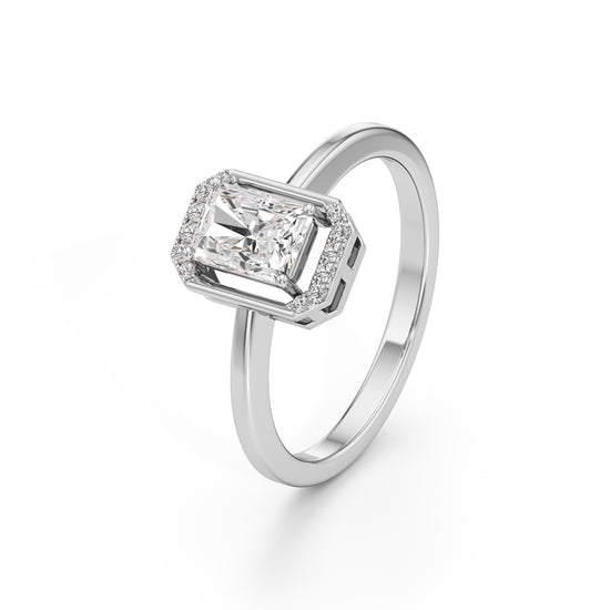 Aurora Halo Emerald-Cut Engagement Ring