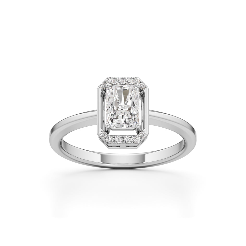 Aurora Halo EmeraldCut Engagement Ring