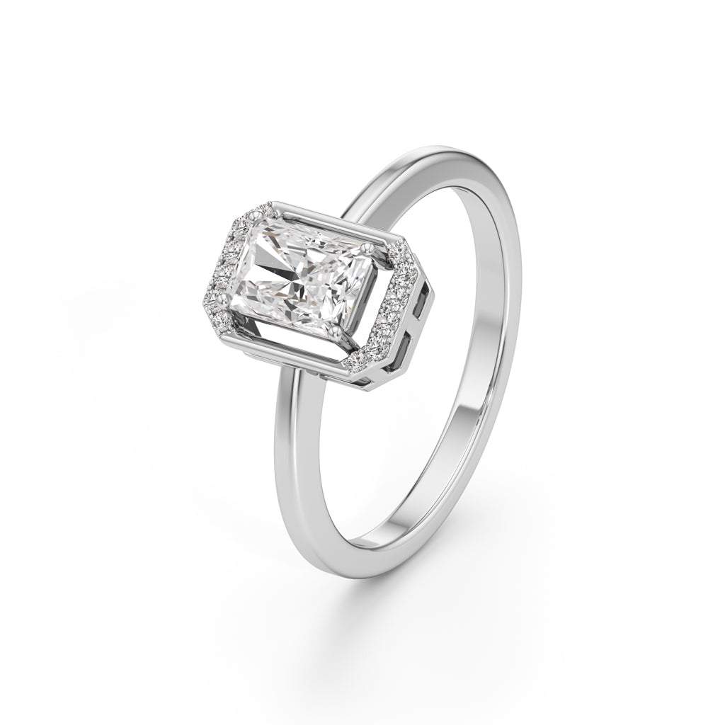 Aurora Halo EmeraldCut Engagement Ring
