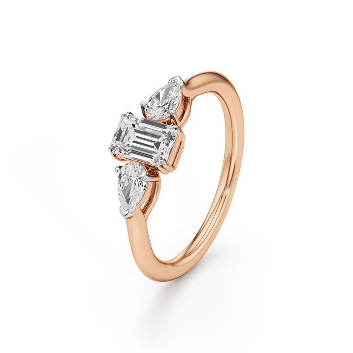 Celestia Emerald & Pear Trio Ring