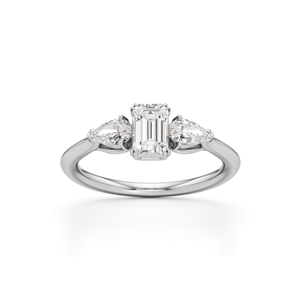 Celestia Emerald  Pear Trio Ring