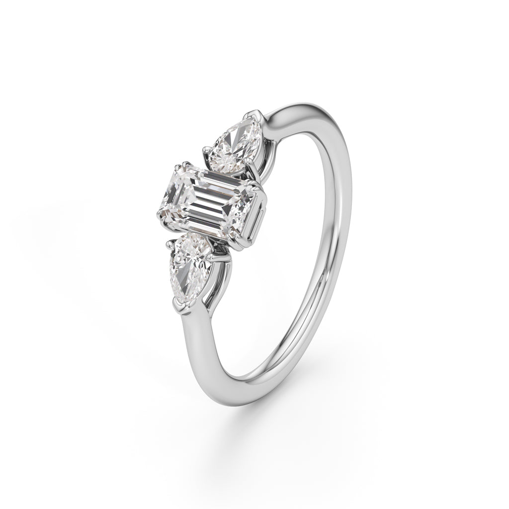 Celestia Emerald  Pear Trio Ring
