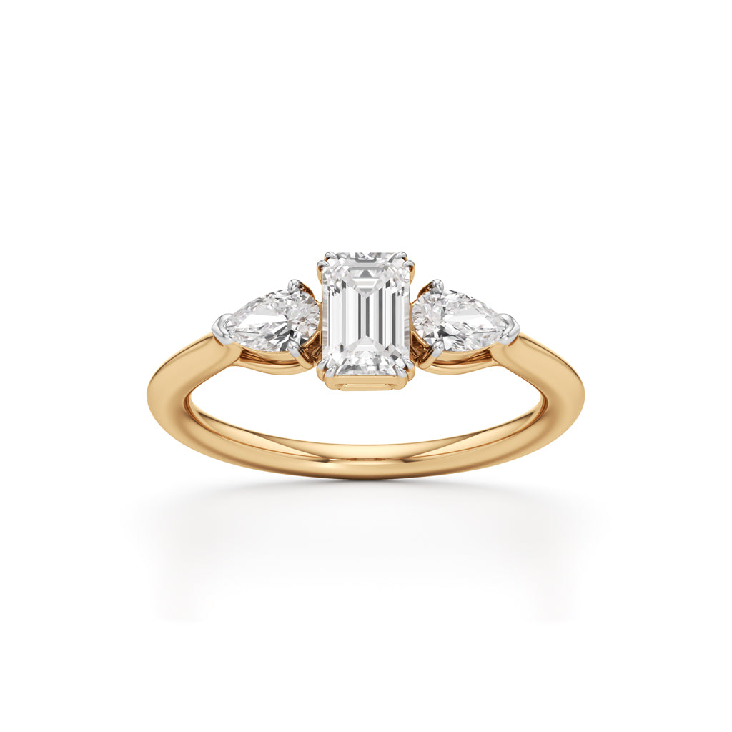 Celestia Emerald  Pear Trio Ring