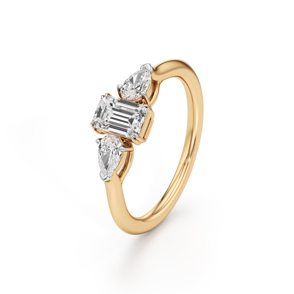 Celestia Emerald  Pear Trio Ring
